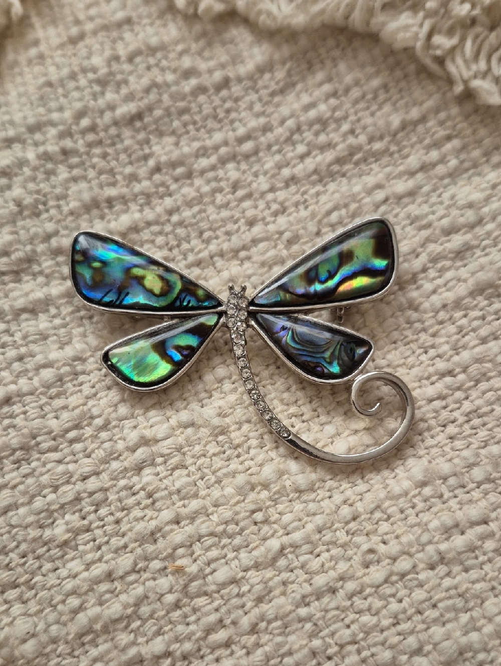 Dragonfly Abalone Shell Pin Brooch in Iridescent Green-Blue
